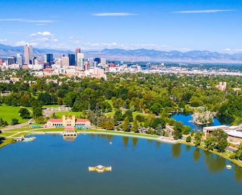 Denver City Park and Front Range Mountains